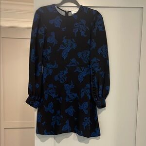 ALC Black and Blue Sheath Dress with Crew Neck